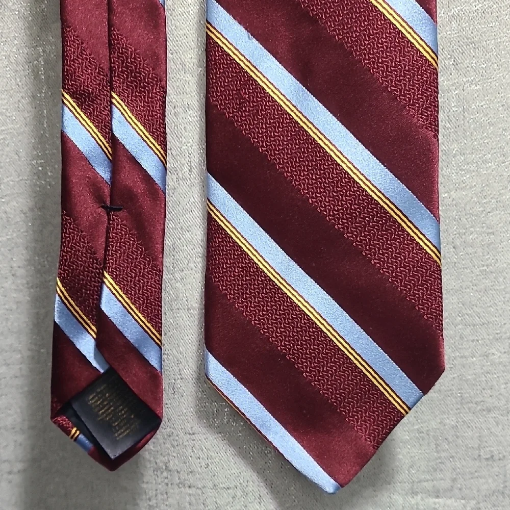 Brooks‎ Brothers Burgundy Tie with Blue and Gold Stripes